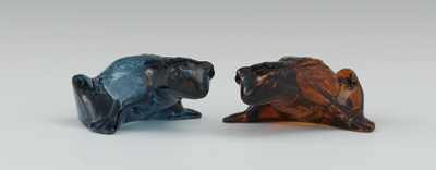 Appraisal: A Pair of Lalique Glass Frogs Amber and blue-gray frogs