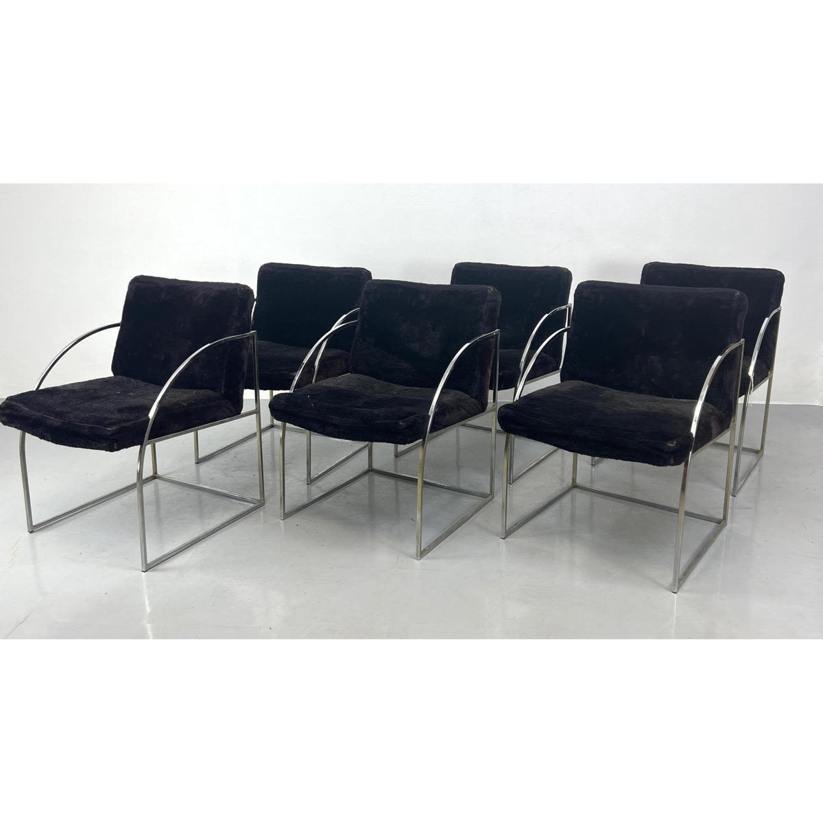 Appraisal: Set Milo Baughman Thayer Coggin Arm Chairs Chrome frames Dimensions