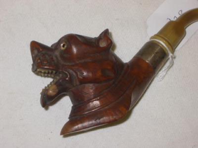 Appraisal: A HARDWOOD NOVELTY PIPE carved as a panting dog's head