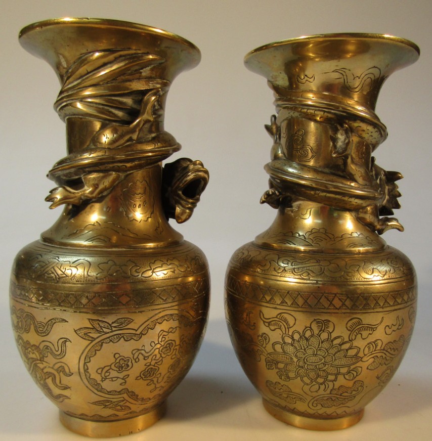 Appraisal: A pair of Chinese Ming style brass vases with shaped