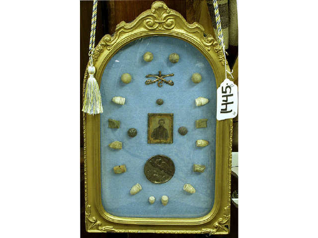 Appraisal: Excellent Civil war framed display with badges tintype button and