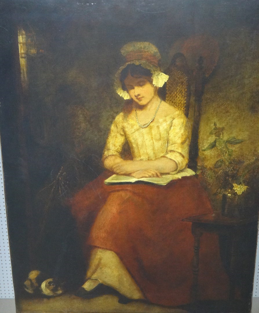 Appraisal: English School th century A girl reading oil on canvas