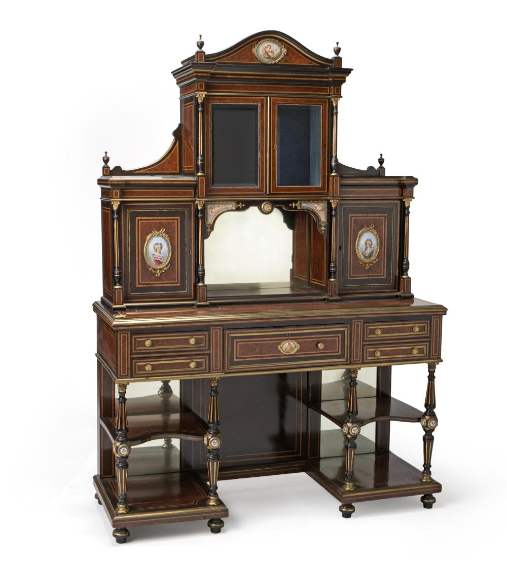 Appraisal: An Edwardian tag re display cabinet and desk First-quarter th