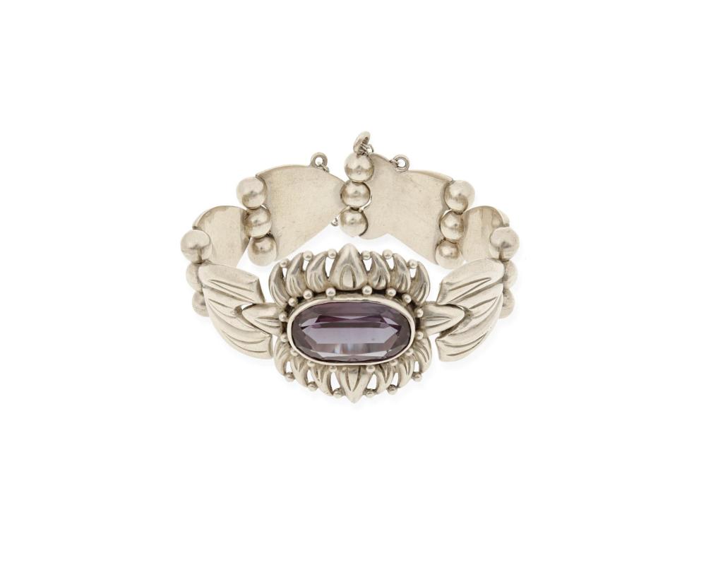 Appraisal: A H ctor Aguilar silver and amethyst bracelet - Taxco