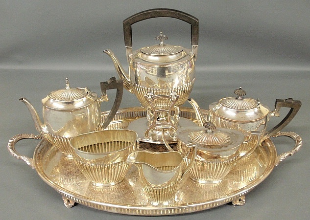 Appraisal: - Federal style six-piece silverplate tea service with oval tray