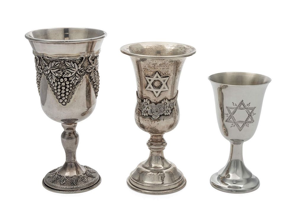 Appraisal: Three Kiddush Cups Height of tallest inches Three Kiddush Cups