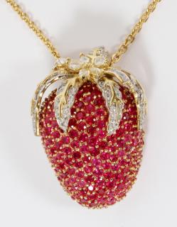 Appraisal: CT NATURAL RUBY AND CT DIAMONDS STRAWBERRY PENDANT PIN W