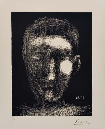 Appraisal: PABLO PICASSO T te de Gar on Linoleum cut on