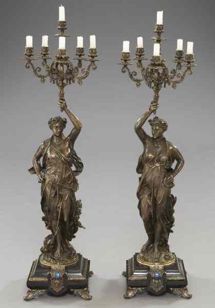 Appraisal: Pr Bronze candelabra after Jean-Louis Gregoire modeled as maidens each