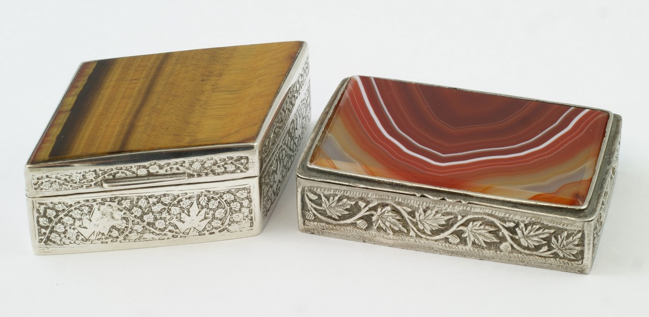 Appraisal: Indian Silver stone top boxes one with Agate and the