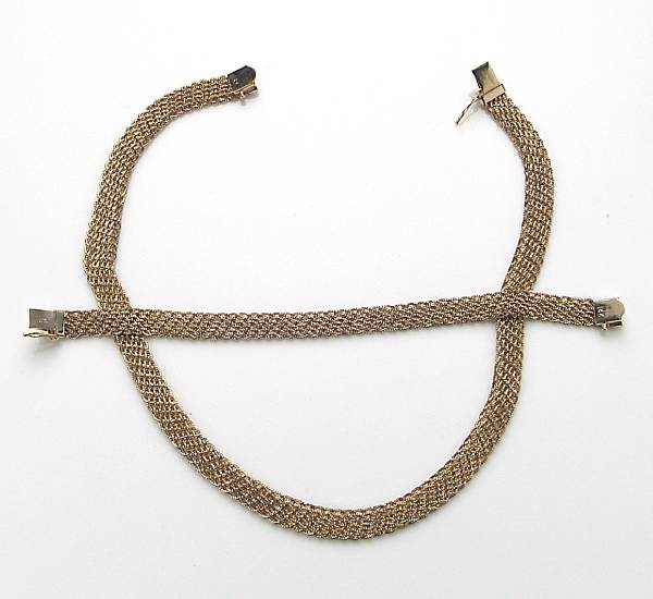 Appraisal: A set of k gold mesh jewelry comprising a necklace