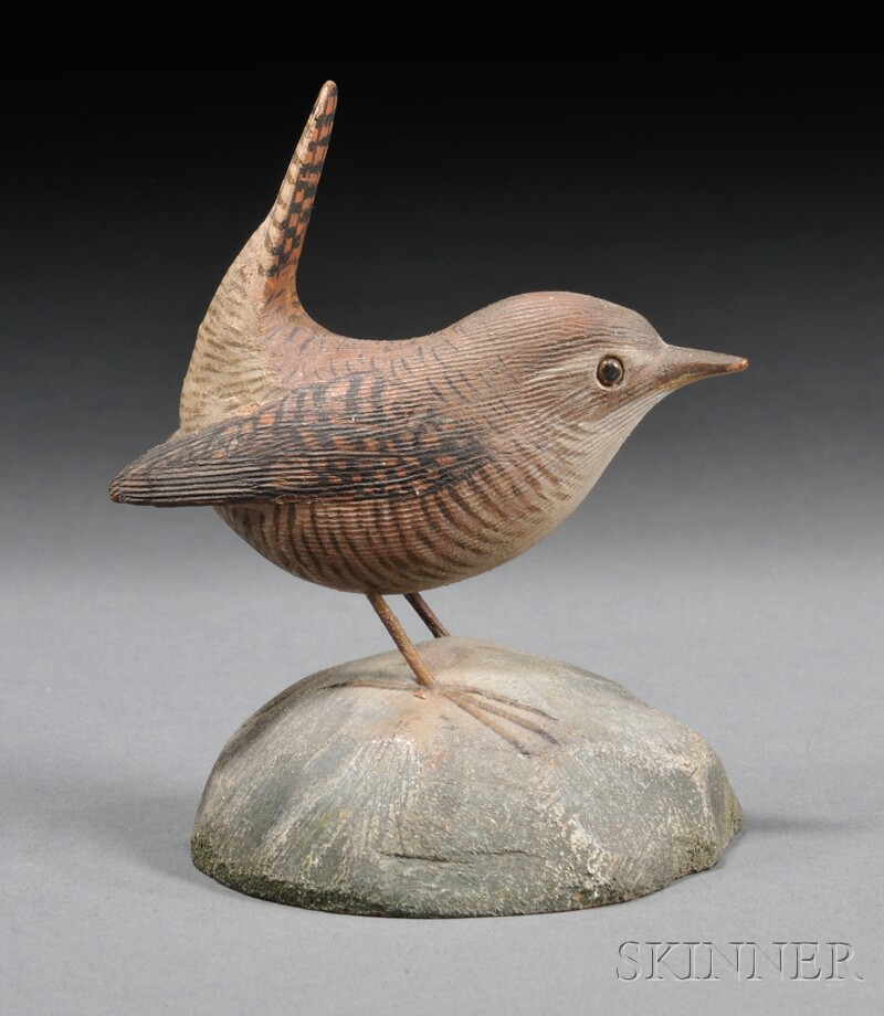 Appraisal: Jess Blackstone Miniature Carved and Painted House Wren Figure New