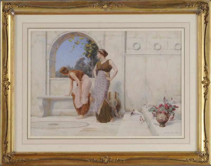 Appraisal: HENRY RYLAND - A PEEK INTO THE GARDEN Watercolor on