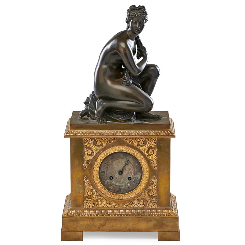 Appraisal: EMPRIRE GILT AND PATINATED BRONZE MANTEL CLOCK Condition Report