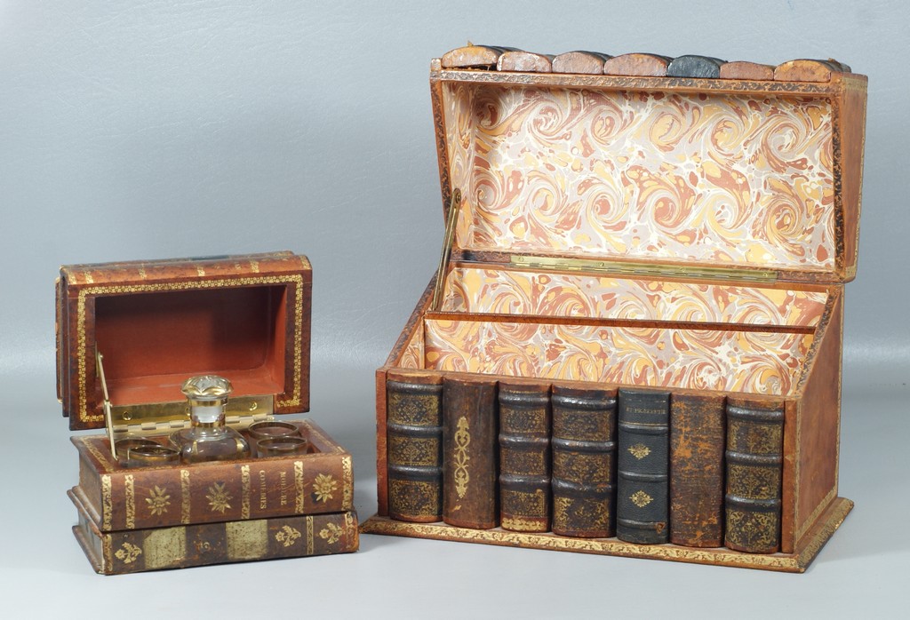 Appraisal: Antique Book Boxes refitted one as a Tantalus with liquor