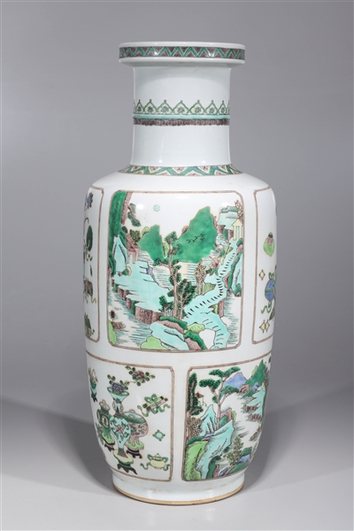 Appraisal: Tall Chinese Kangxi style famille verte enameled porcelain rouleau vase