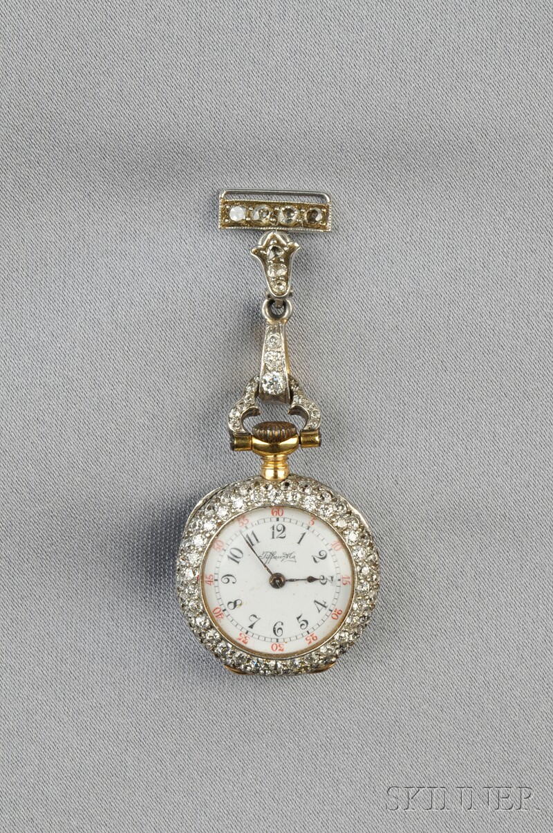 Appraisal: Edwardian Diamond Open Face Pendant Watch Tiffany Co the white