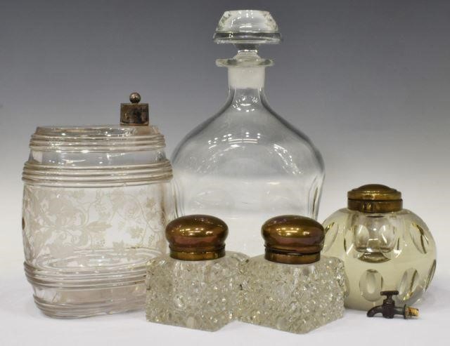 Appraisal: lot of Glass items including liquor barrel decanter etched grapevine