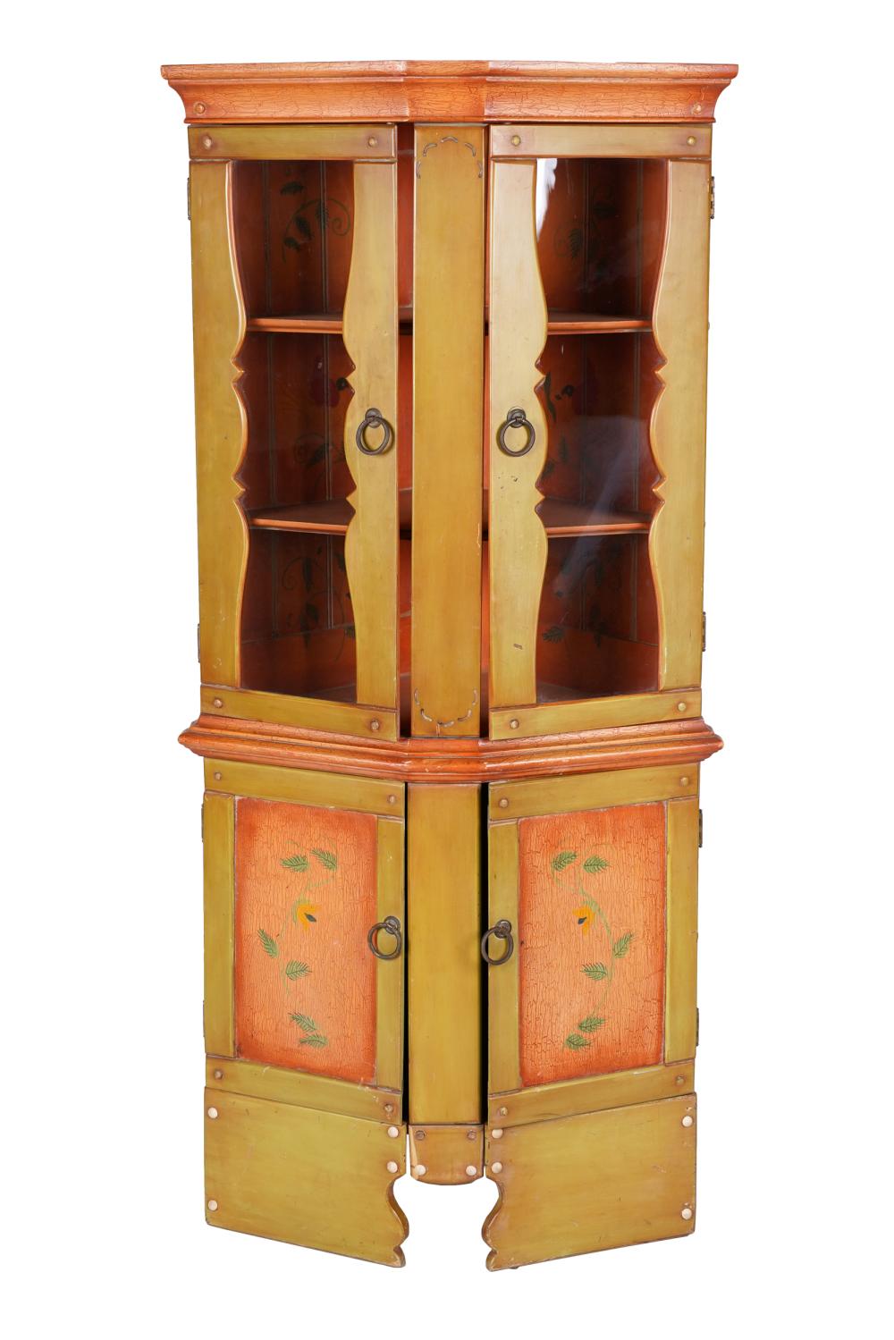 Appraisal: MONTEREY STYLE PAINTED WOOD CORNER CABINEThaving two glazed doors over