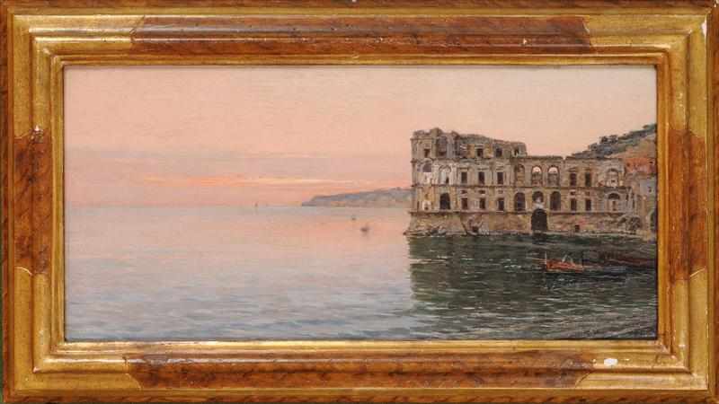 Appraisal: EUROPEAN SCHOOL CASTLE RUIN AT THE SHORE Oil on panel