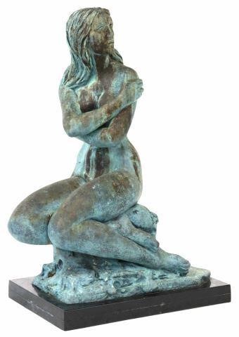 Appraisal: Bronze sculpture mounted on marble Seated Eve II c signed