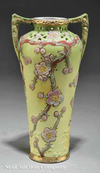 Appraisal: A Japanese Nippon Moriage Twin Handled Porcelain Vase early th