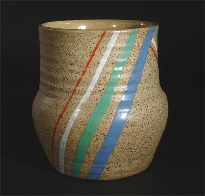 Appraisal: A Clarice Cliff Goldstone vase painted with geometric design printed