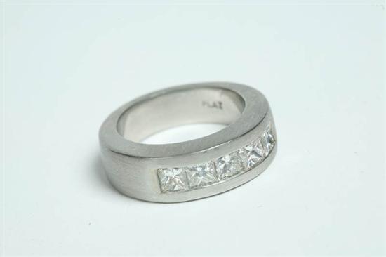 Appraisal: PLATINUM DIAMOND RING Hallmarked platinum band ring with five channel