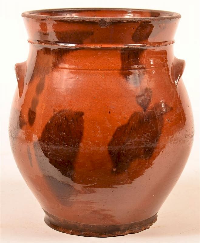 Appraisal: th Century Redware Mottle Glazed Storage Jar th Century Redware