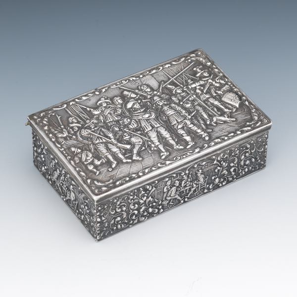 Appraisal: DUTCH REPOUSSE SILVER BOX OF REMBRANDT'S NIGHT WATCH x x