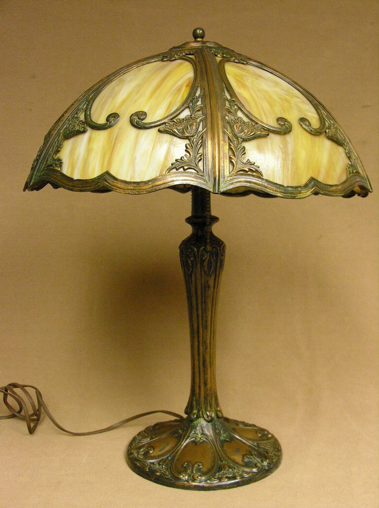 Appraisal: EMPIRE LAMP CO SLAG GLASS LAMP bronze base marked 'Empire