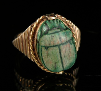 Appraisal: A Vintage Faience Scarab and Gold Ring Stamped k yellow