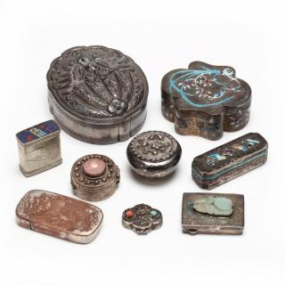 Appraisal: Collection of Nine Chinese and Japanese Silver Boxes several are