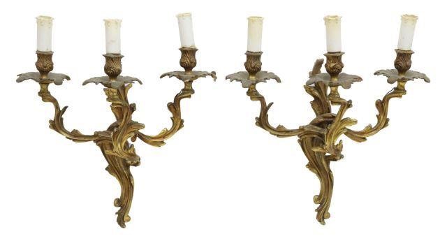 Appraisal: pair Louis XV style bronze three-light wall sconces th c