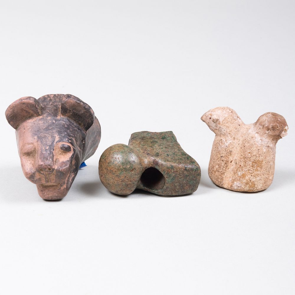 Appraisal: Group of Three Fragments Comprising A Peruvian pottery jaguar head