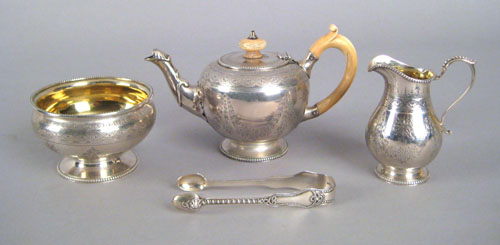 Appraisal: English three piece silver tea service - bearing the touch