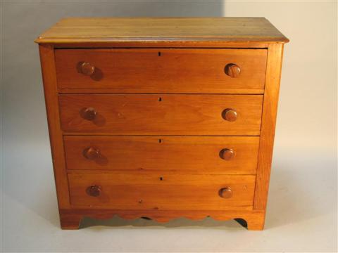 Appraisal: AMERICAN PINE CHEST OF DRAWERS Nineteenth century the rounded rectangular