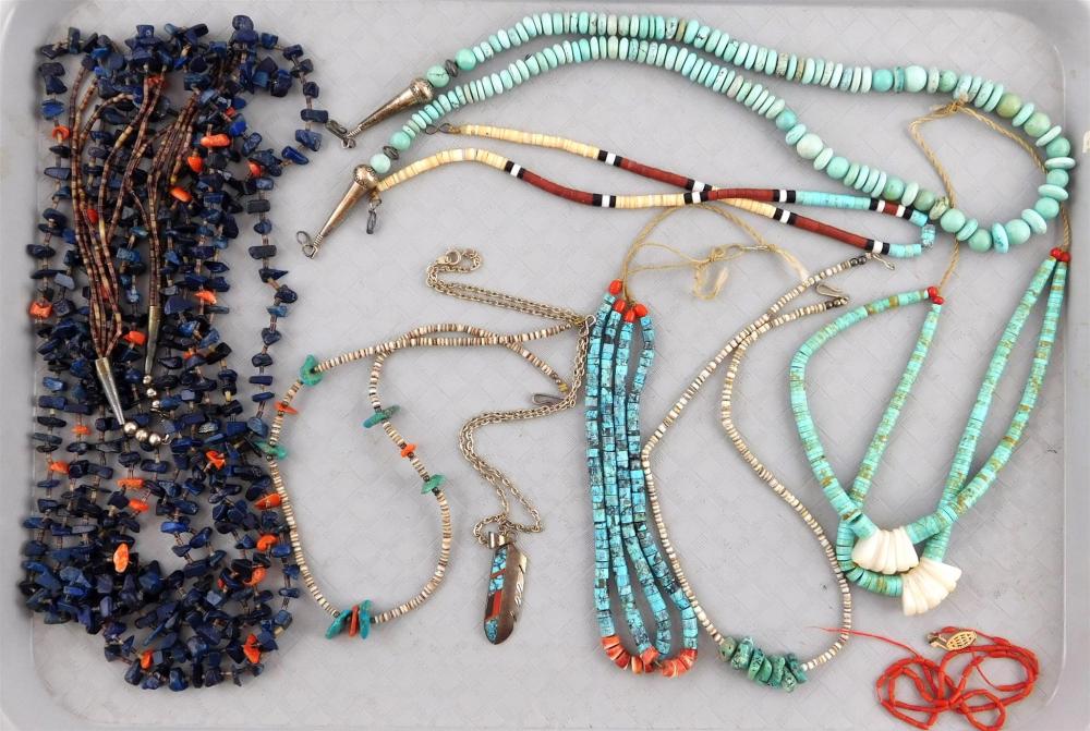 Appraisal: Nine necklaces most beaded stones include turquoise agate banded agate