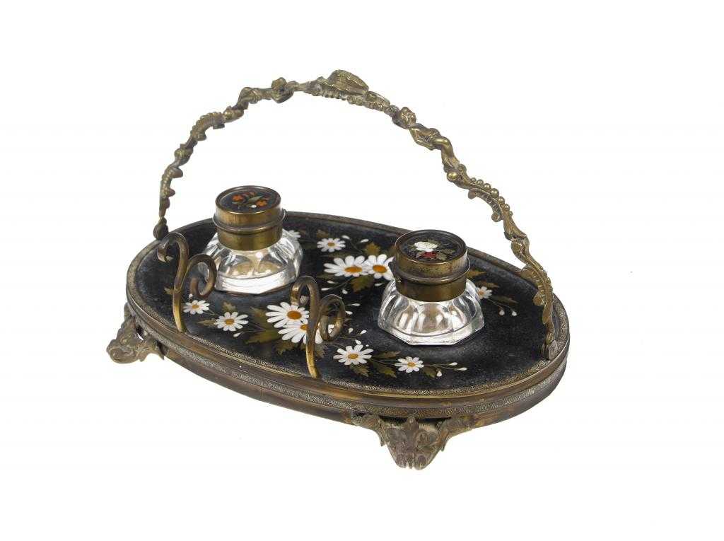 Appraisal: A VICTORIAN GILT BRASS AND ASHFORD BLACK MARBLE OVAL INKSTAND