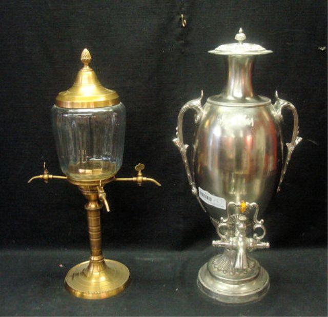 Appraisal: Two Samovars -ornate nickel brass -brass and glass From a