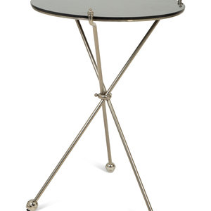 Appraisal: A Pair of Steel Marble-Top Side Tables in the Style