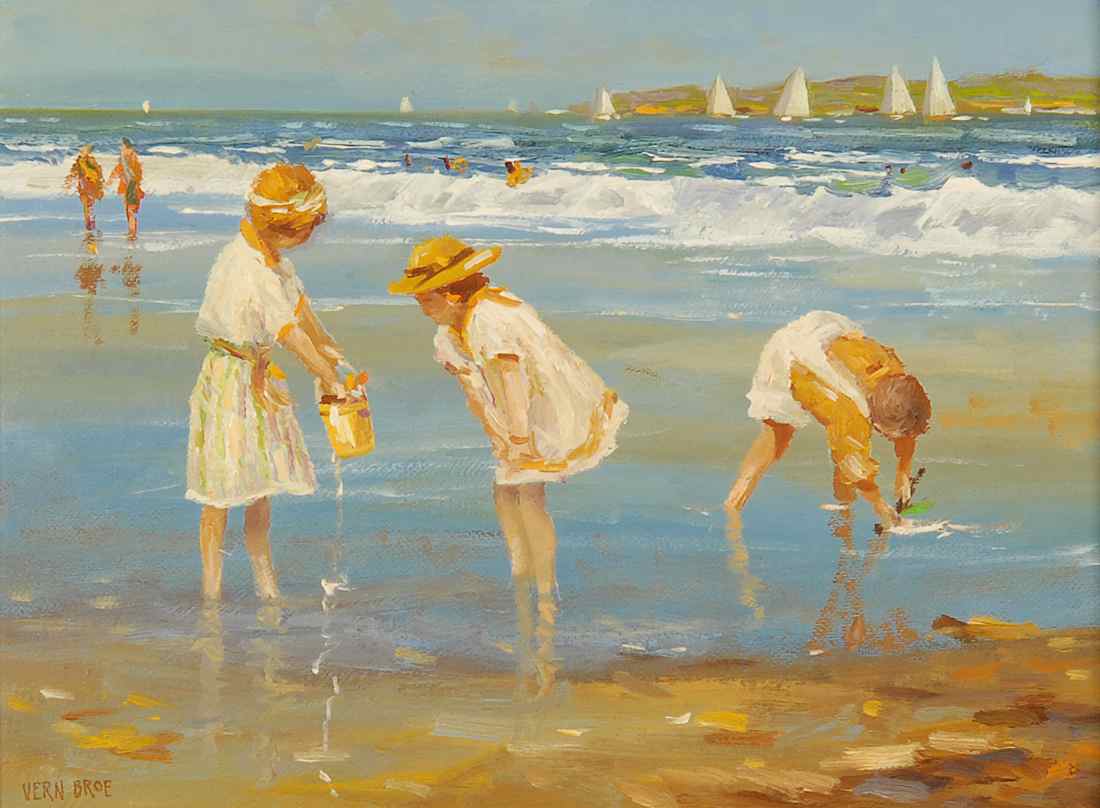 Appraisal: VERN BROEAmerican b Children wading at the beach Signed lower