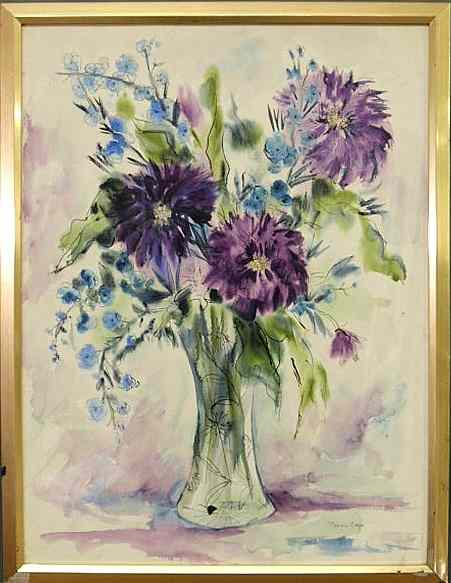 Appraisal: Watercolor still life painting of a vase of flowers signed