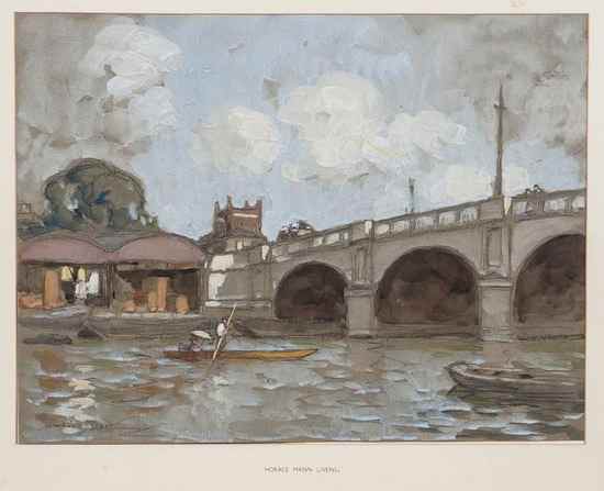 Appraisal: Horace Mann Livens - Kingston Bridge pencil and watercolour heightened