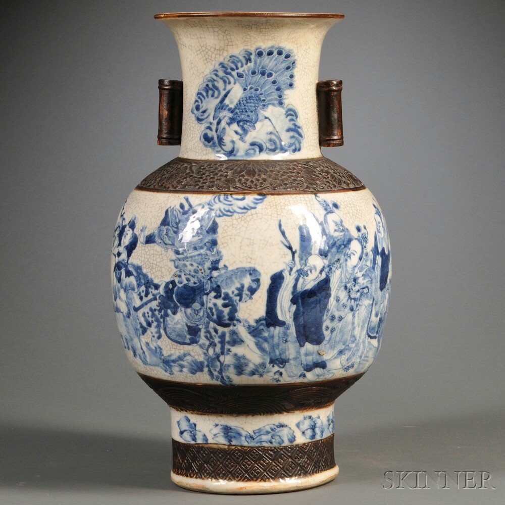 Appraisal: Crackled Blue and White Vase China th century round body