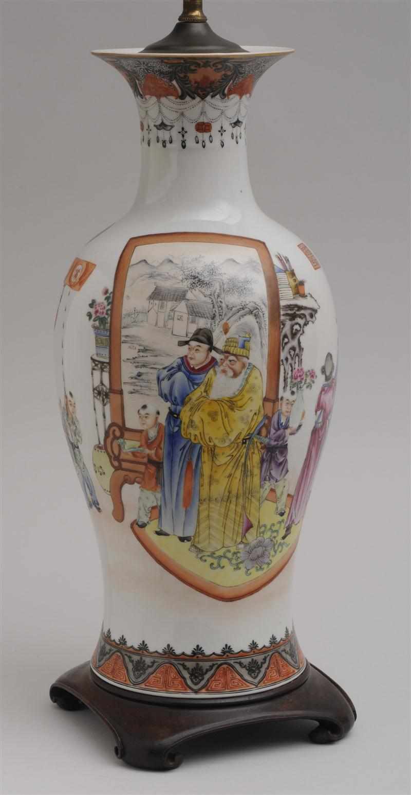 Appraisal: CHINESE FAMILLE ROSE PORCELAIN VASE MOUNTED AS A LAMP The