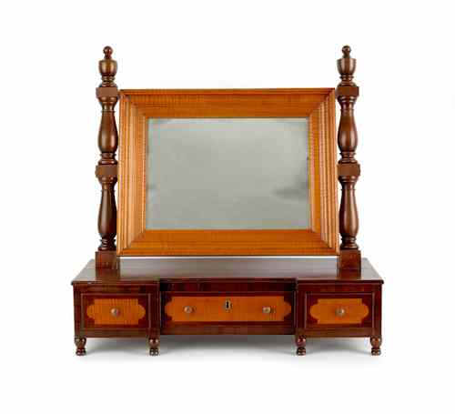 Appraisal: Pennsylvania Sheraton walnut and tiger maple dressing mirror ca l