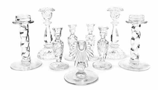 Appraisal: Five Pairs of Cut and Molded Glass Candlesticks of various