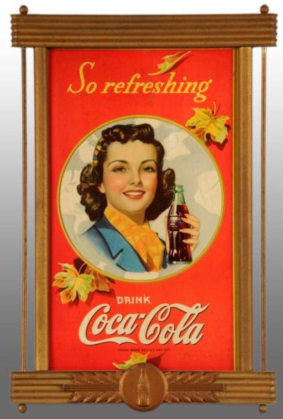 Appraisal: Cardboard Coca-Cola Poster with Kay Frame Description s Features autumn