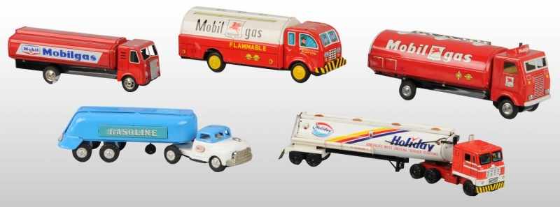 Appraisal: Lot of Tin Litho Gasoline Truck Friction Toys Description Japanese